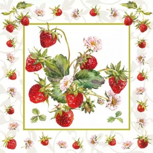 Салфетка для декупажа "Клубника с бордюром" бумажная, 13314245, 33х33 см